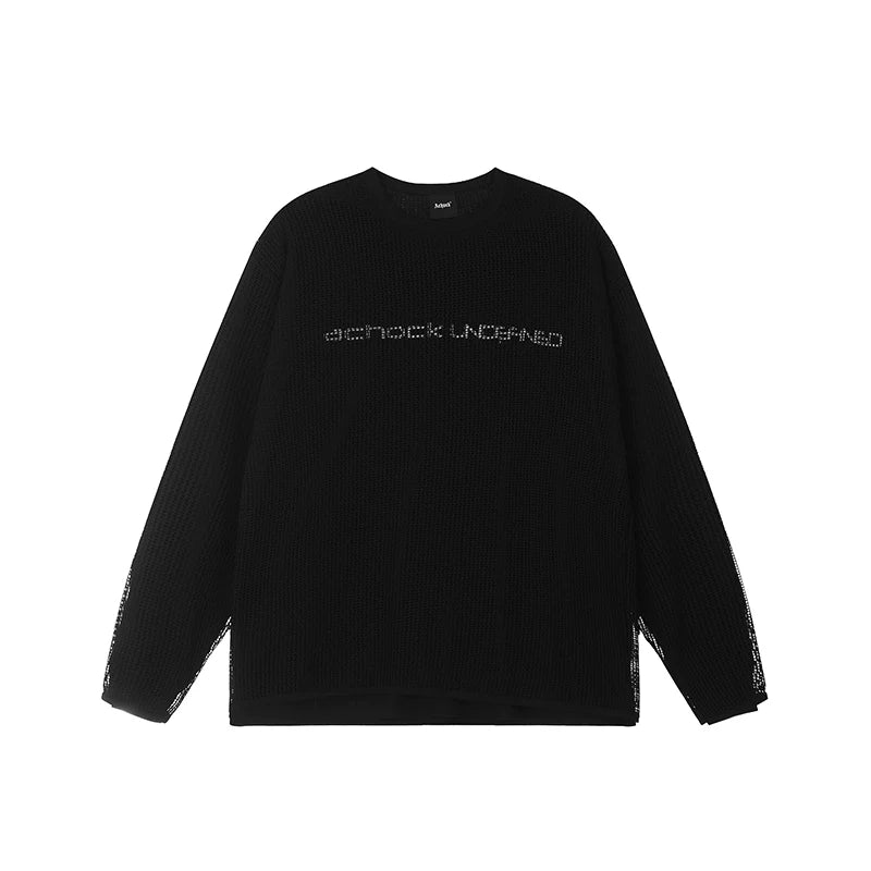 Achock Fake Two Pieces Printed Mesh Long Sleeve Tee
