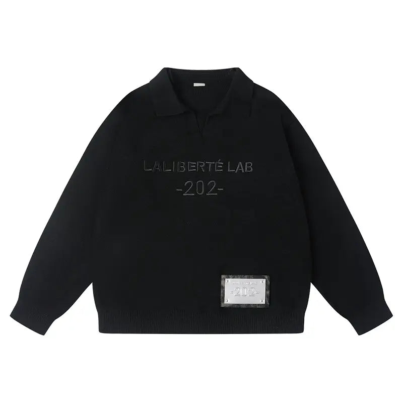 Labt Patch Embroidery Polo Knit Sweater