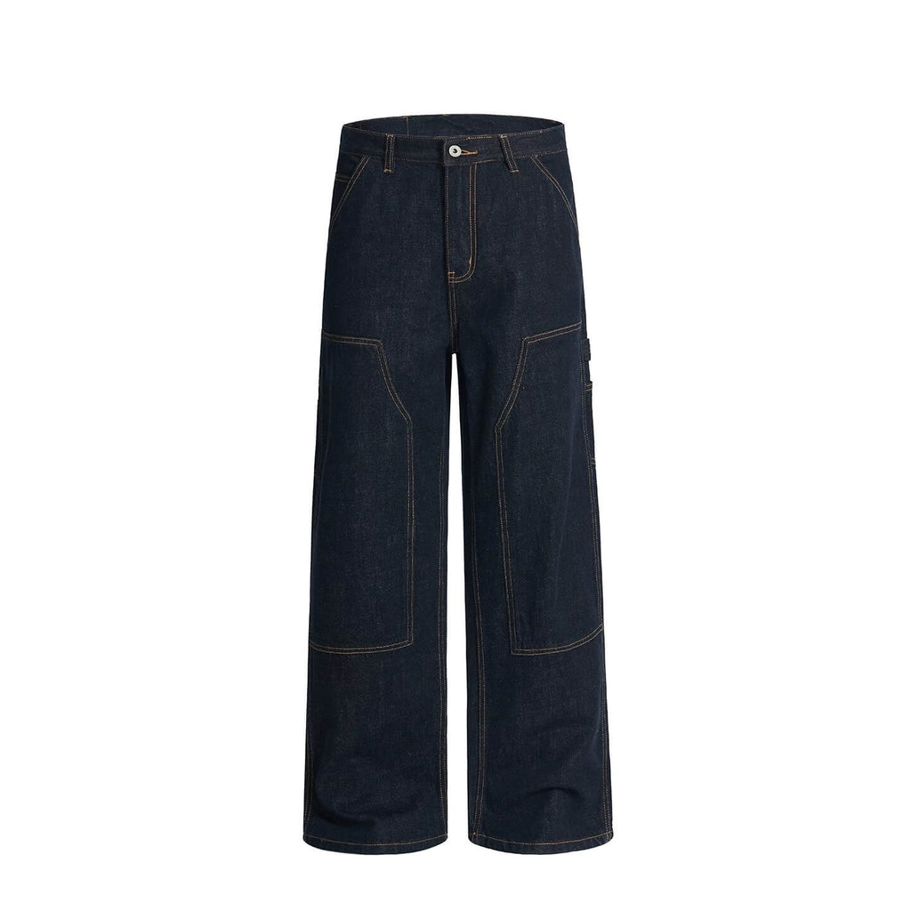 F3F Select Stitch Lines Dark Blue Double Knee Jeans