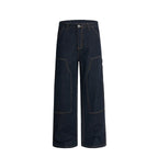 F3F Select Stitch Lines Dark Blue Double Knee Jeans