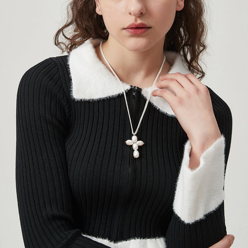 AWE Pearl Cross Pendant Necklace