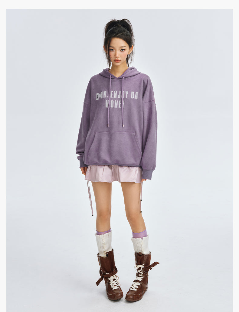 MEDM Basic Letter Logo Suede Hoodie