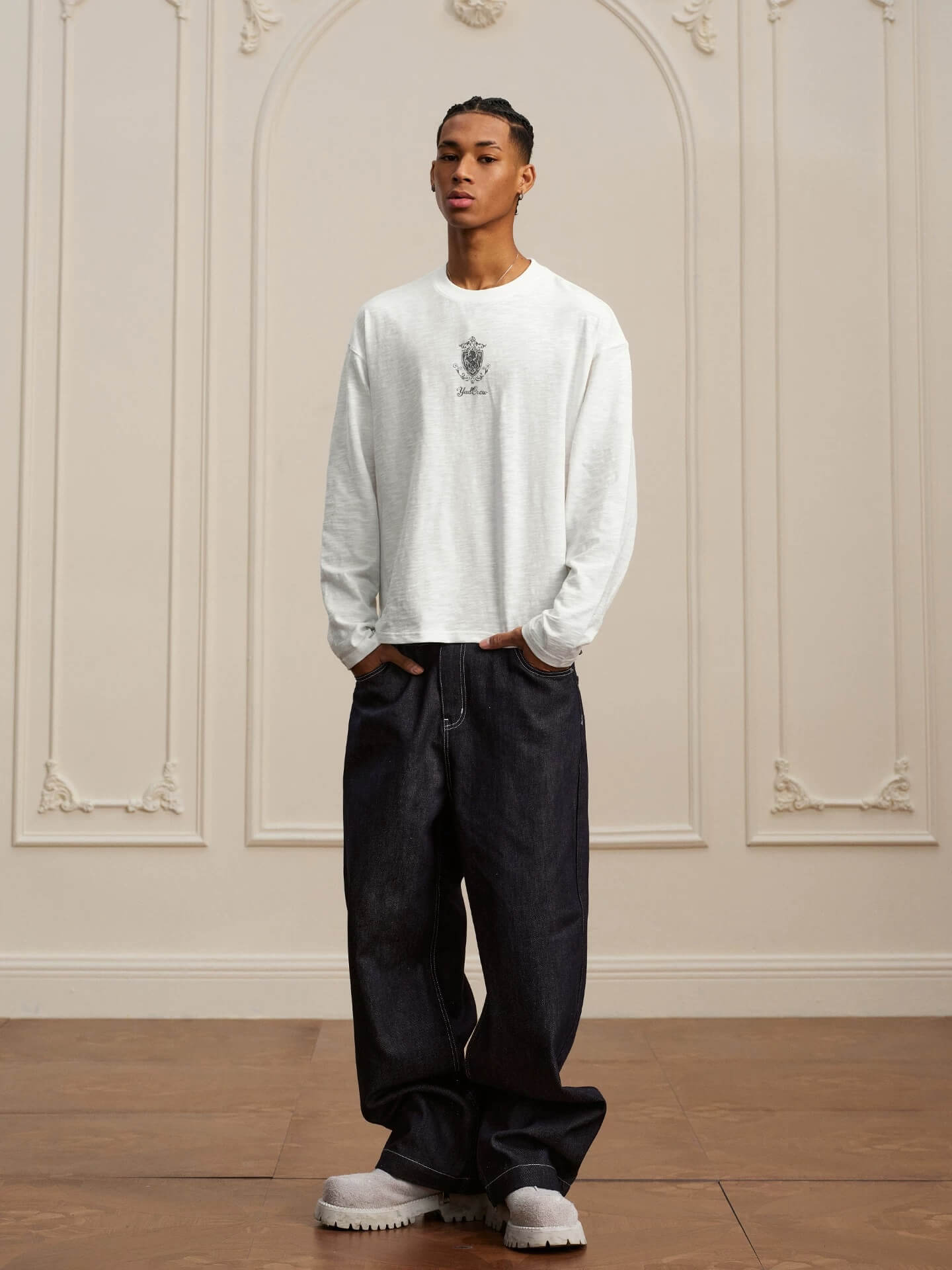 YADcrew Horse Vintage Print Long Sleeve Tee