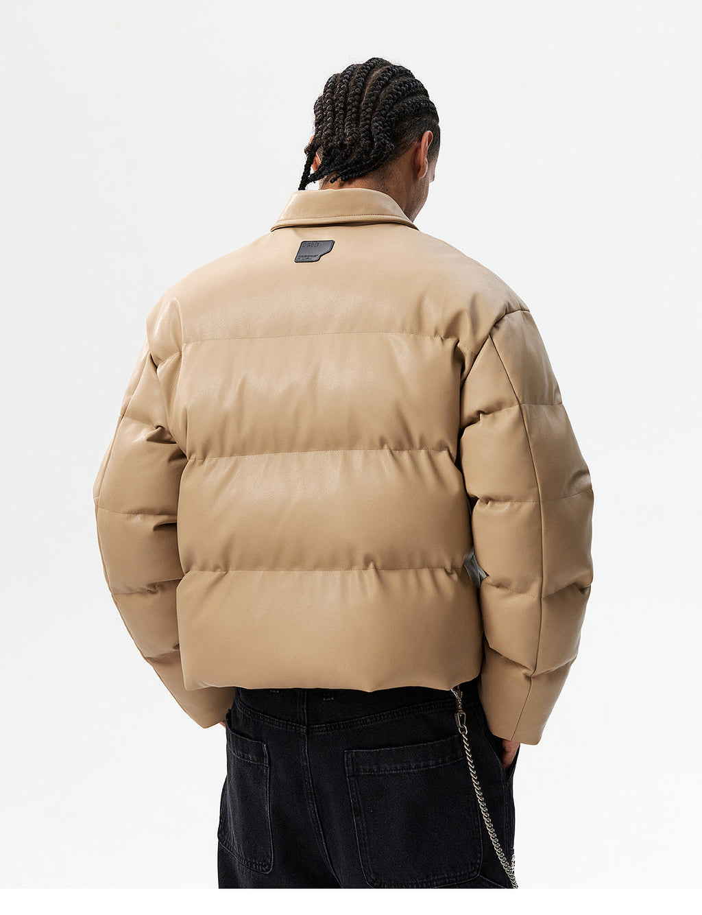 MEDM PU Leather 3D Embroidered Puffer Jacket
