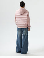 MEDM Patchwork Raglan Sleeve Lightweight Hooded Down Jacket