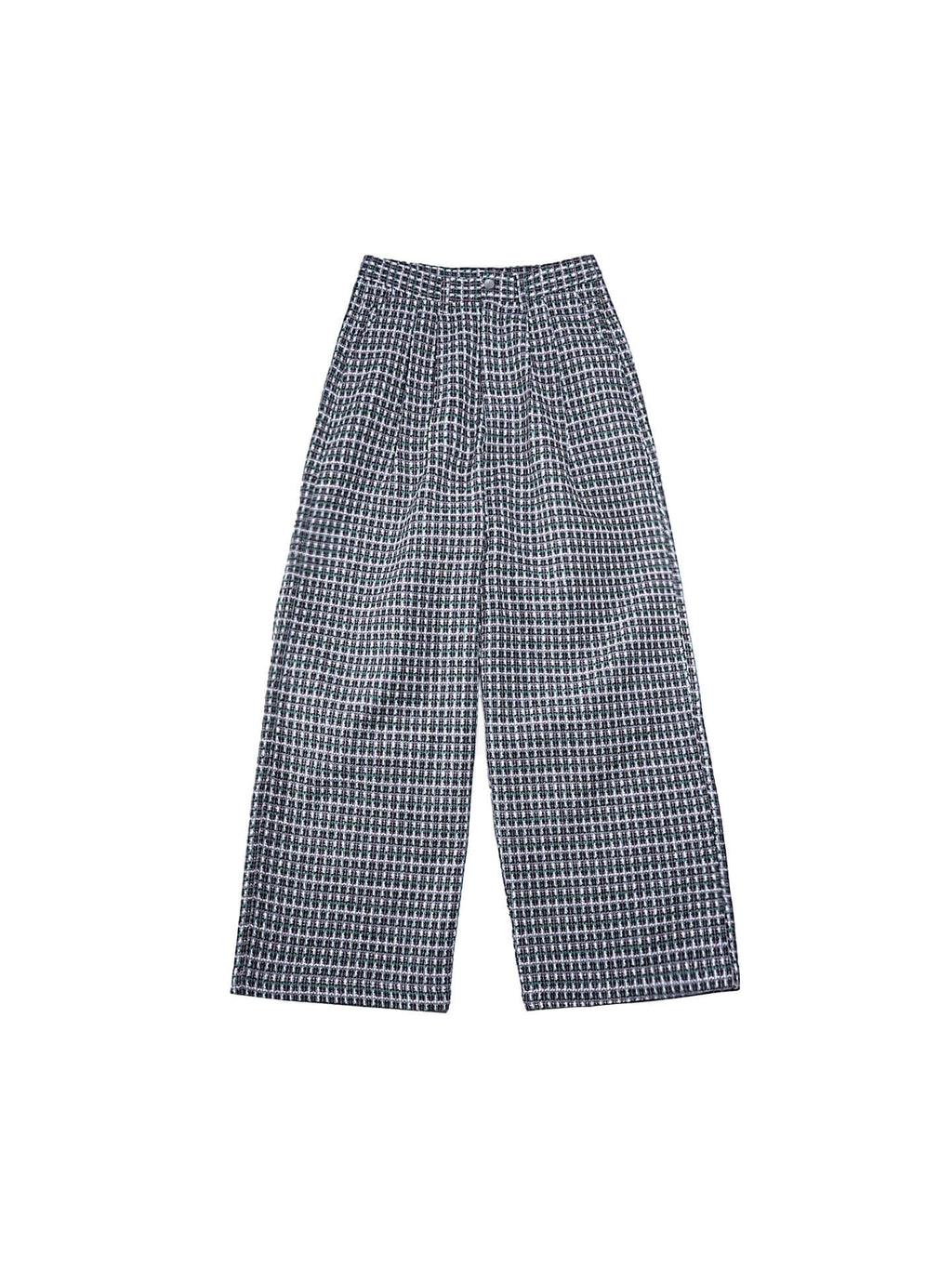 LIBERAFIT Wool Tweed Grid Pattern Pleated Baggy Trousers