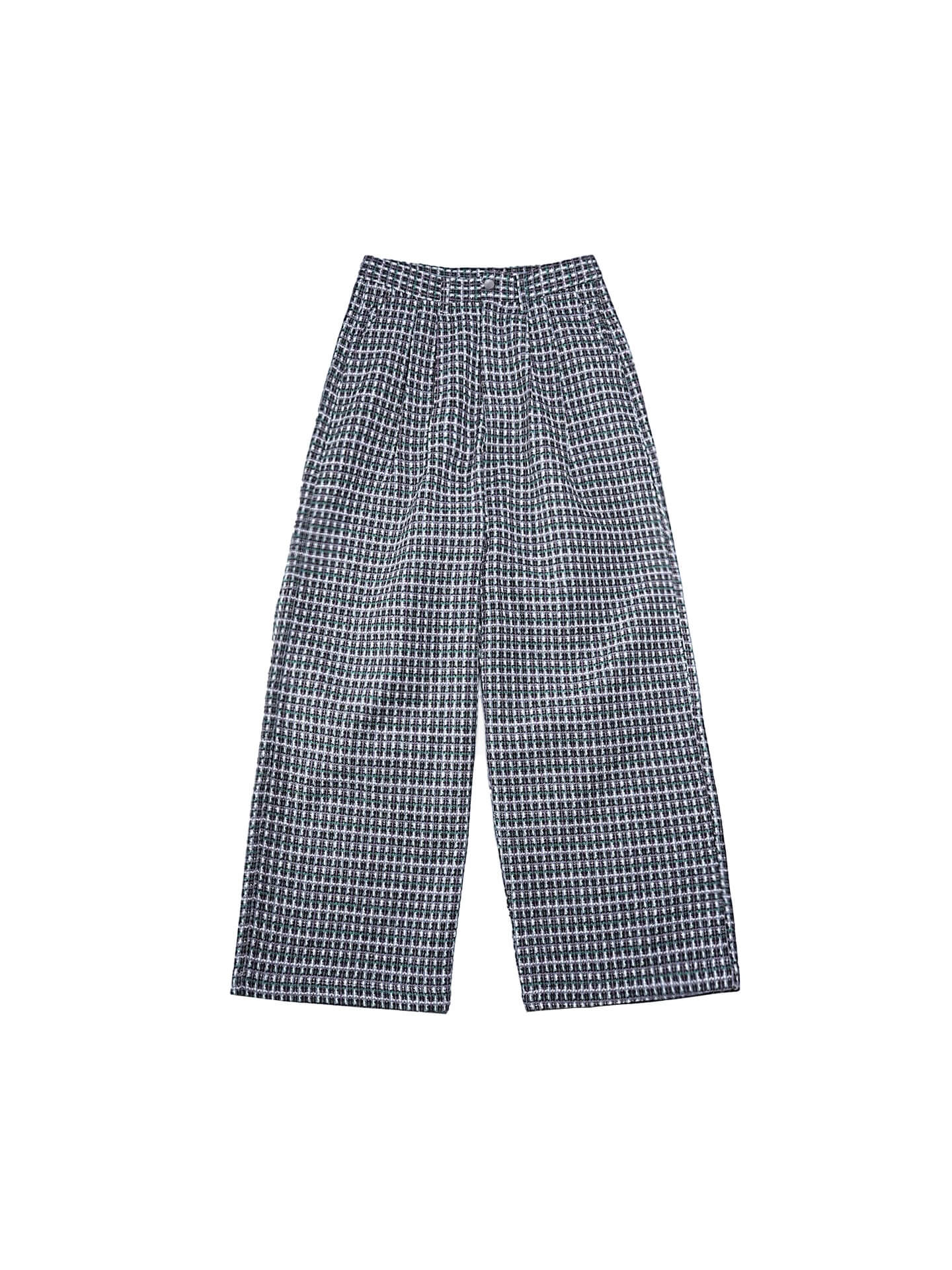LIBERAFIT Wool Tweed Grid Pattern Pleated Baggy Trousers