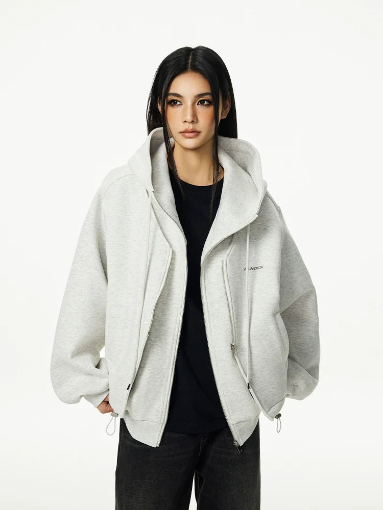 Achock Layered Double Zip Hooded Sweatshirt Jacket