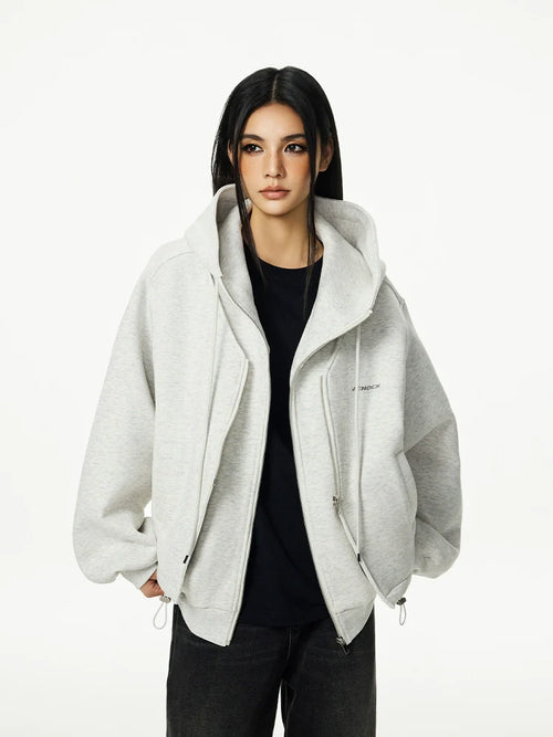 Achock Layered Double Zip Hooded Sweatshirt Jacket