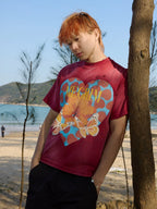 RUSURE Washed Butterfly Heart Print Tee