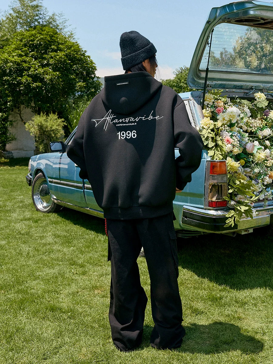 Harsh and Cruel Handwritten Signature Embroidered Zip Hoodie