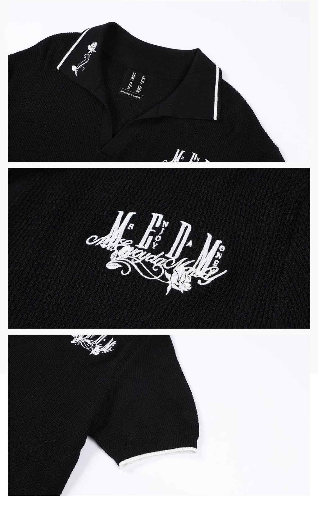 MEDM Rose Embroidered Waffle Knit Polo