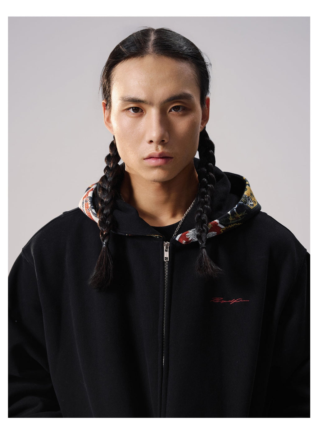 Remedy Badge Print Hood Zip Up Hoodie