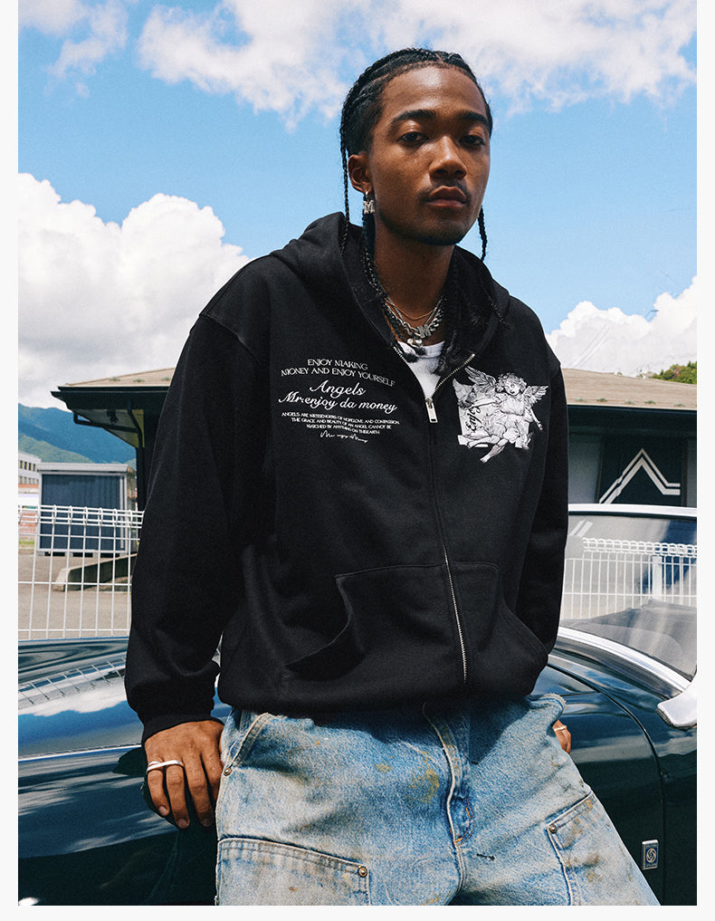 MEDM 3D Embroidered Angel Dove Zip Up Hoodie