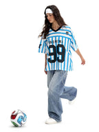 F3F Select Striped Mesh Star Print V Neck Short Sleeve Soccer Jersey
