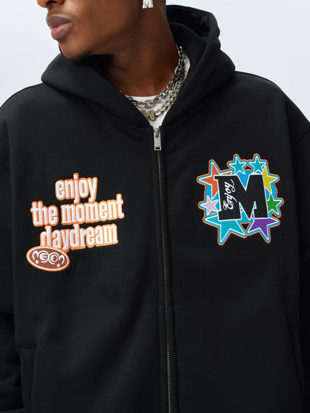 MEDM Blooming Star Embroidered Zip-Up Hoodie