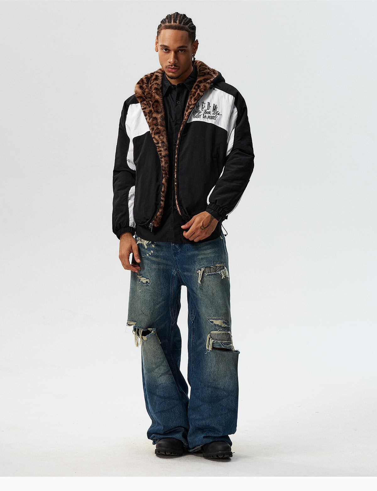 MEDM Reversible Leopard Fur Hooded Track Jacket