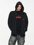 BLIND NO PLAN Washed Print Metal Detail Zip-Up Hoodie
