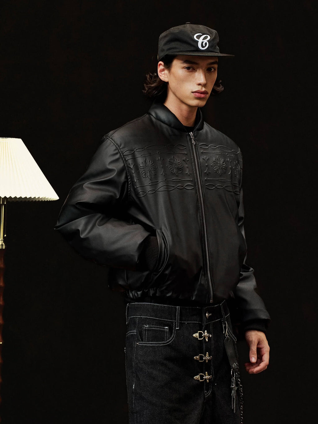 YADcrew Embossed PU Leather Down Jacket