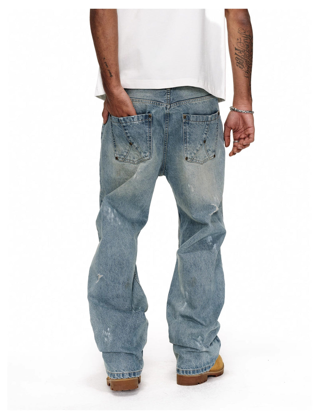 ANTIDOTE Washed Ripped Holes Light Blue Flared Jeans