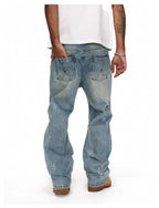 ANTIDOTE Washed Ripped Holes Light Blue Flared Jeans