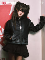 MEDM x EVA NEVER END Flame Character Portraits PU Leather Biker Jacket