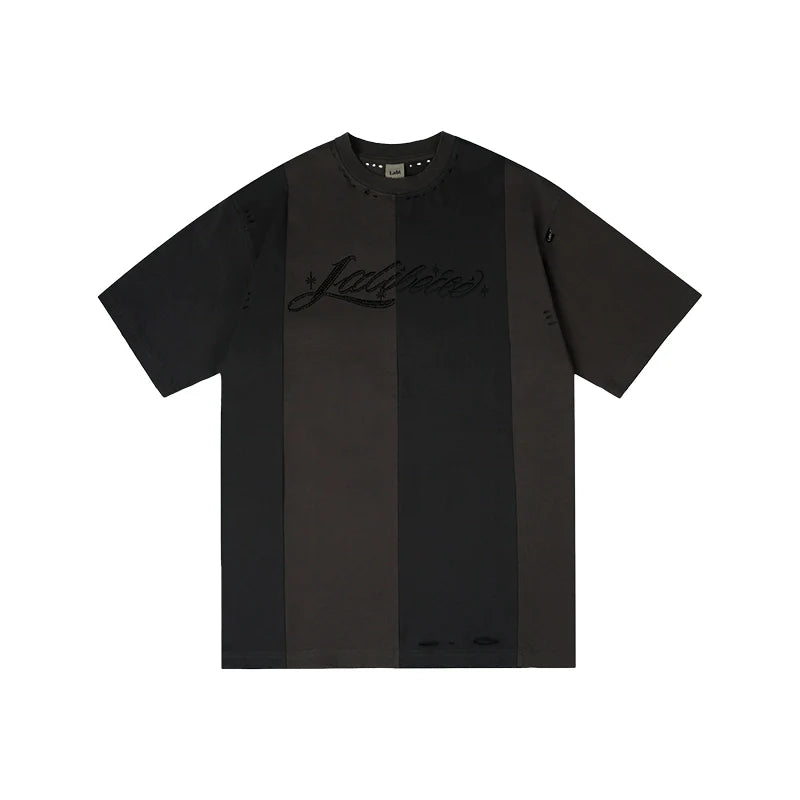 Labt Rhinestone Distressed Reconstructed Stripe Tee