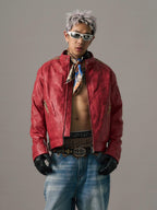 S45 Leopard Print Patchwork PU Leather Biker Jacket