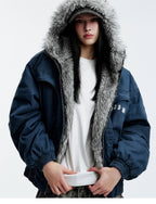 MEDM Fur Lined Washed Work Hooded Jacket