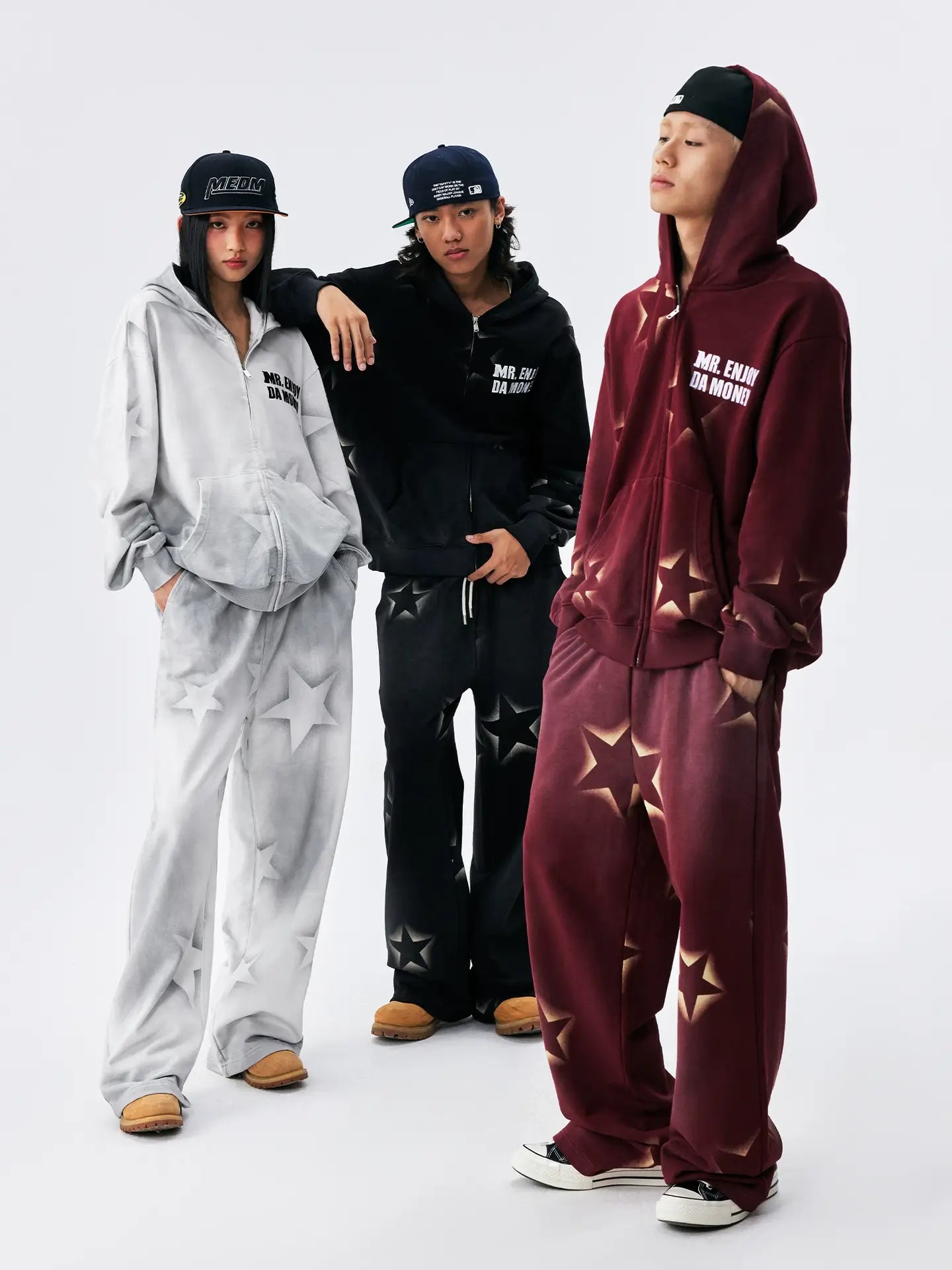MEDM Washed Star All Over Print Zip Up Hoodie