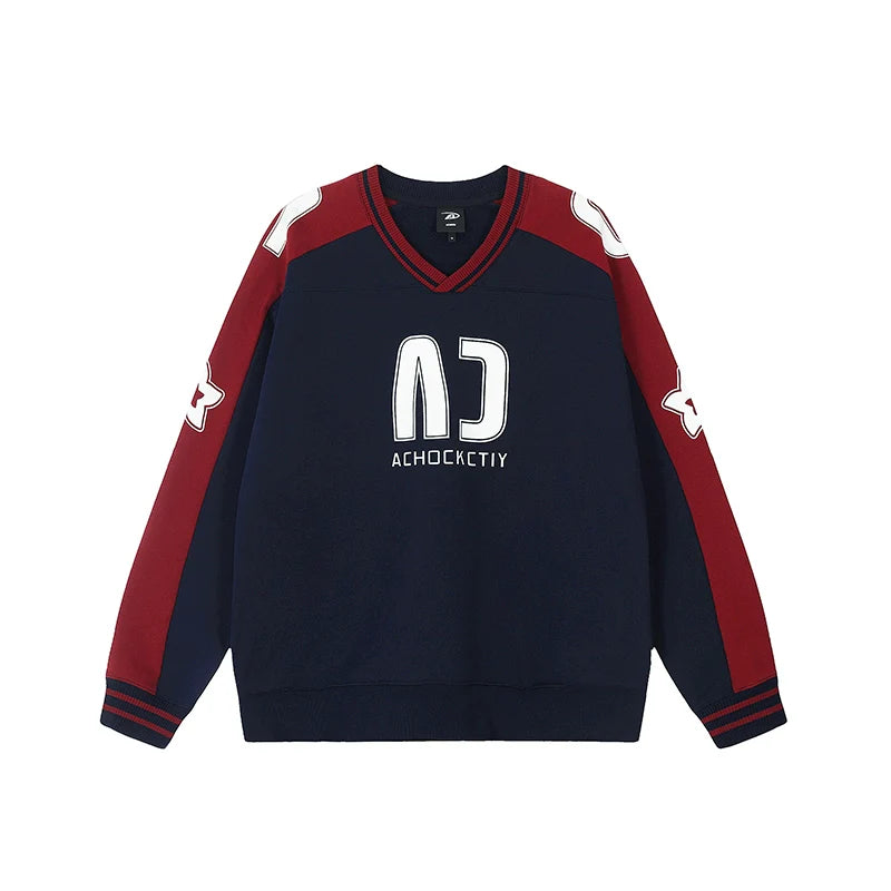 Achock Color Blocking V-Neck Sweatshirt
