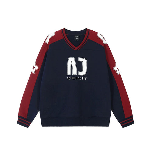 Achock Color Blocking V-Neck Sweatshirt