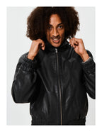 KARMANISTIC Graphic Embroidered Leather Short Bomber Jacket