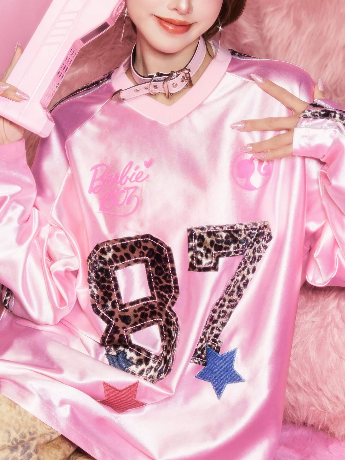 1807 Barbie Leopard Print Patch Long Sleeve Hockey Jersey