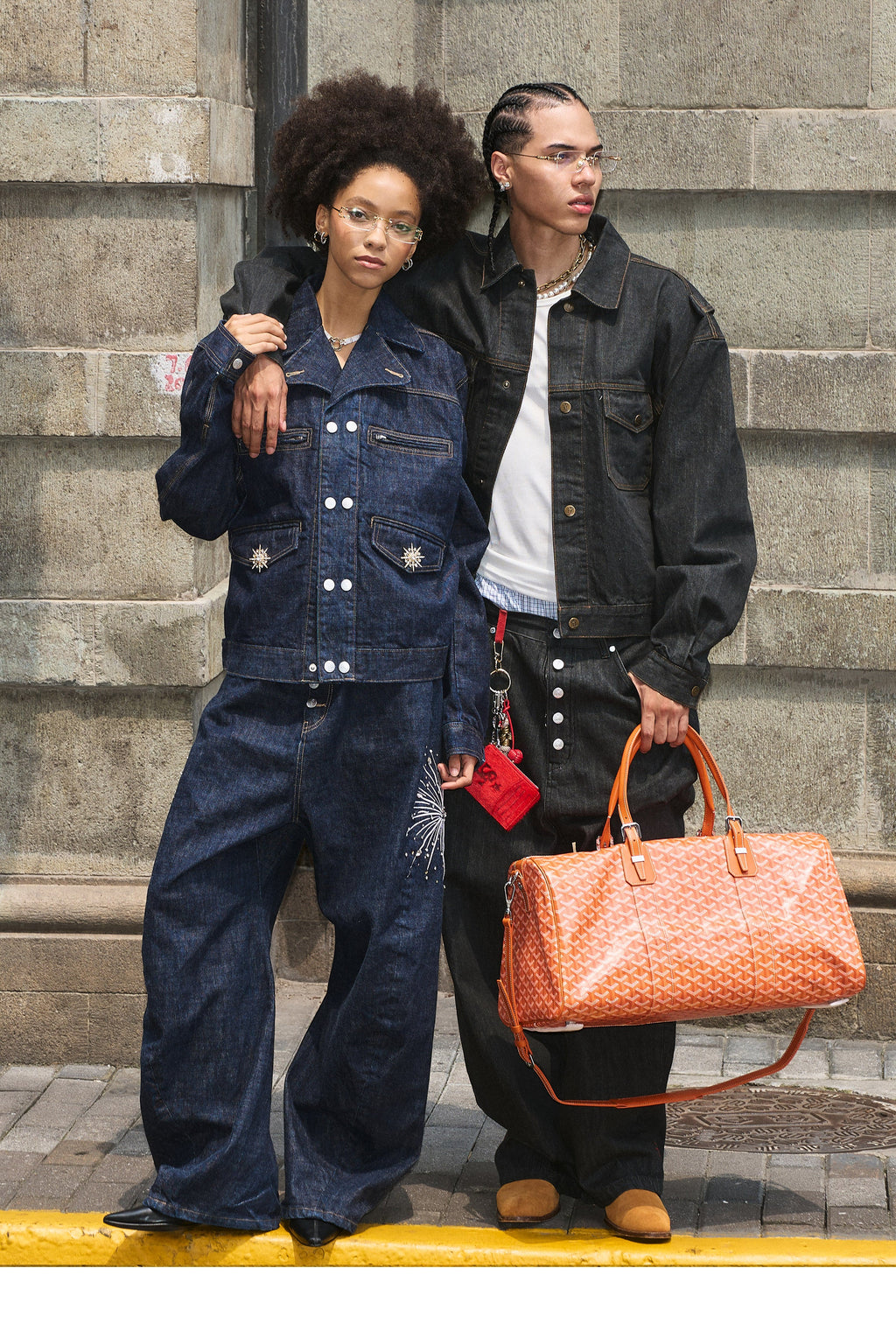 STEEPC Leather Embroidered Denim Jacket
