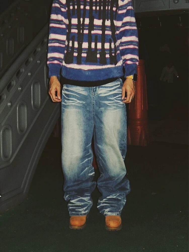 EVETS Dirty Wash Print Baggy Jeans