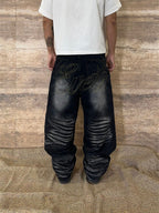 EVETS Whisker Washed Faded Baggy Jeans