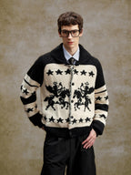 YADcrew Star Horse Angel Jacquard Knit Cowichan Cardigan
