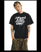 NOVACAM Vintage Letter Washed Black Stitch Tee