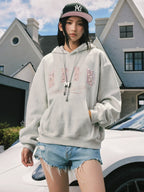 MEDM M Buckled Drawstring Pearl Logo Embroidered Hoodie