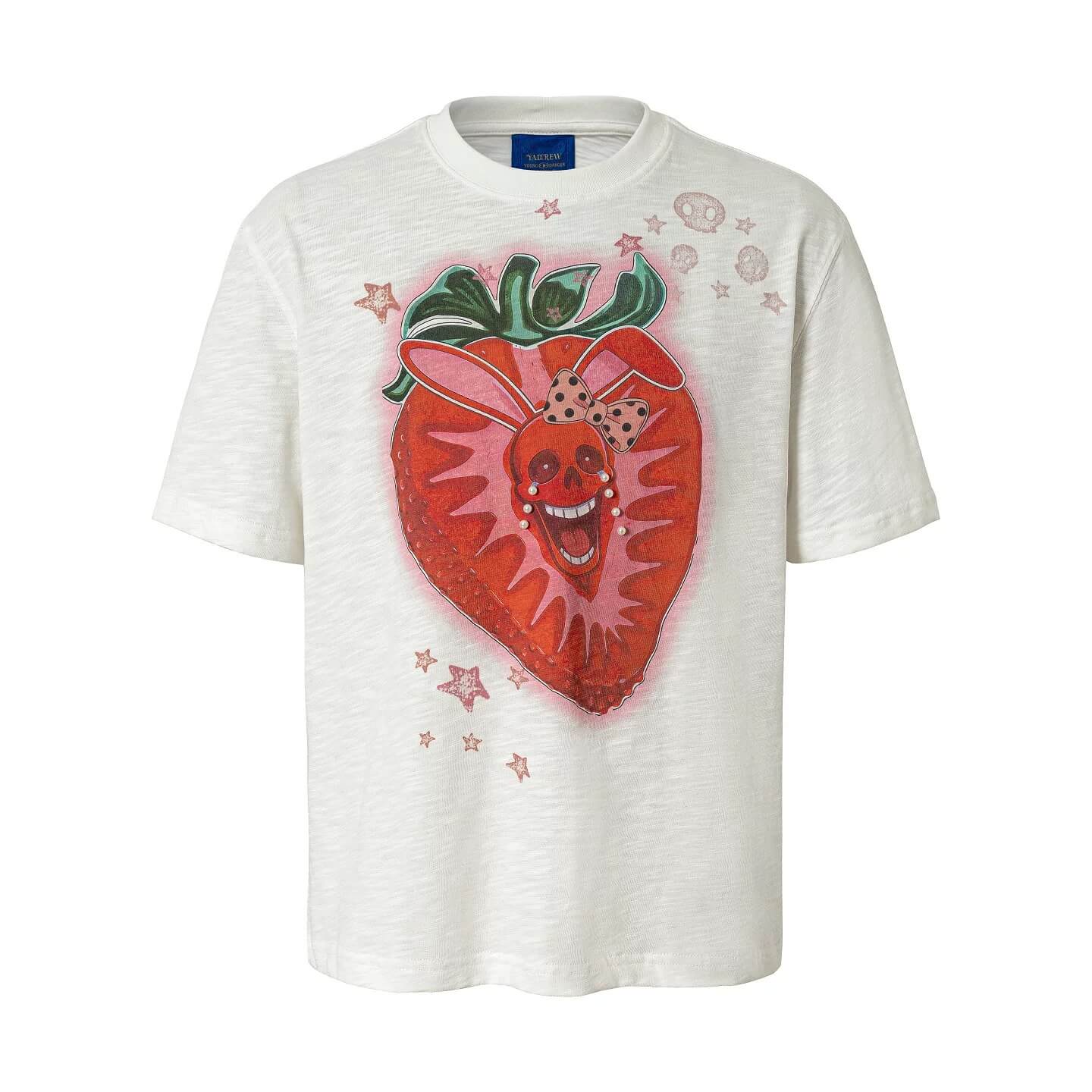 YADcrew Berry Bone Sweetheart Print Pearl and Rhinestone Tee