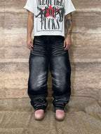 EVETS Whisker Washed Faded Baggy Jeans