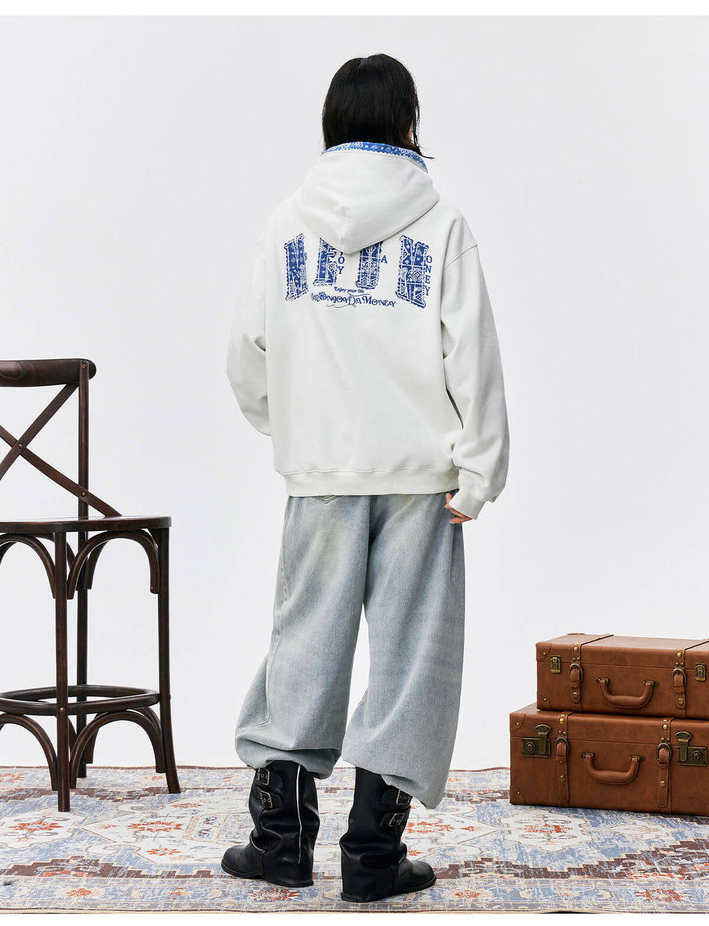 MEDM Ethnic Paisley Patch Embroidered Hoodie