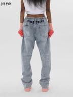 JHYQ Washed Logo Embroidery Denim Jeans