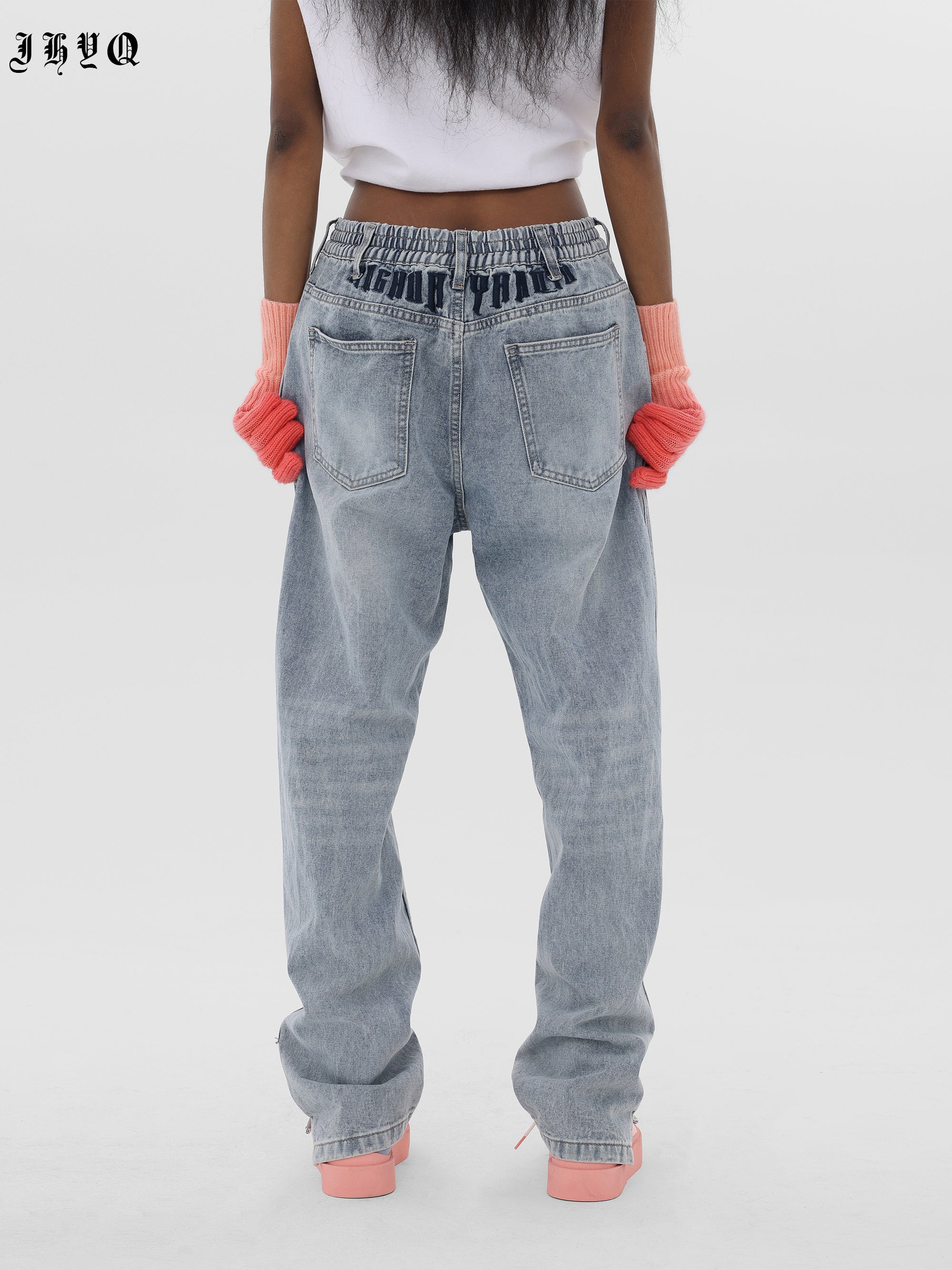JHYQ Washed Logo Embroidery Denim Jeans