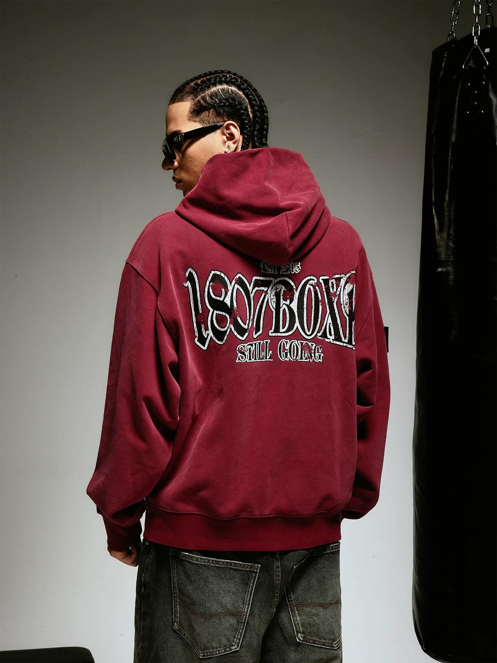 1807 BOXE Vintage Printed Washed Hoodie