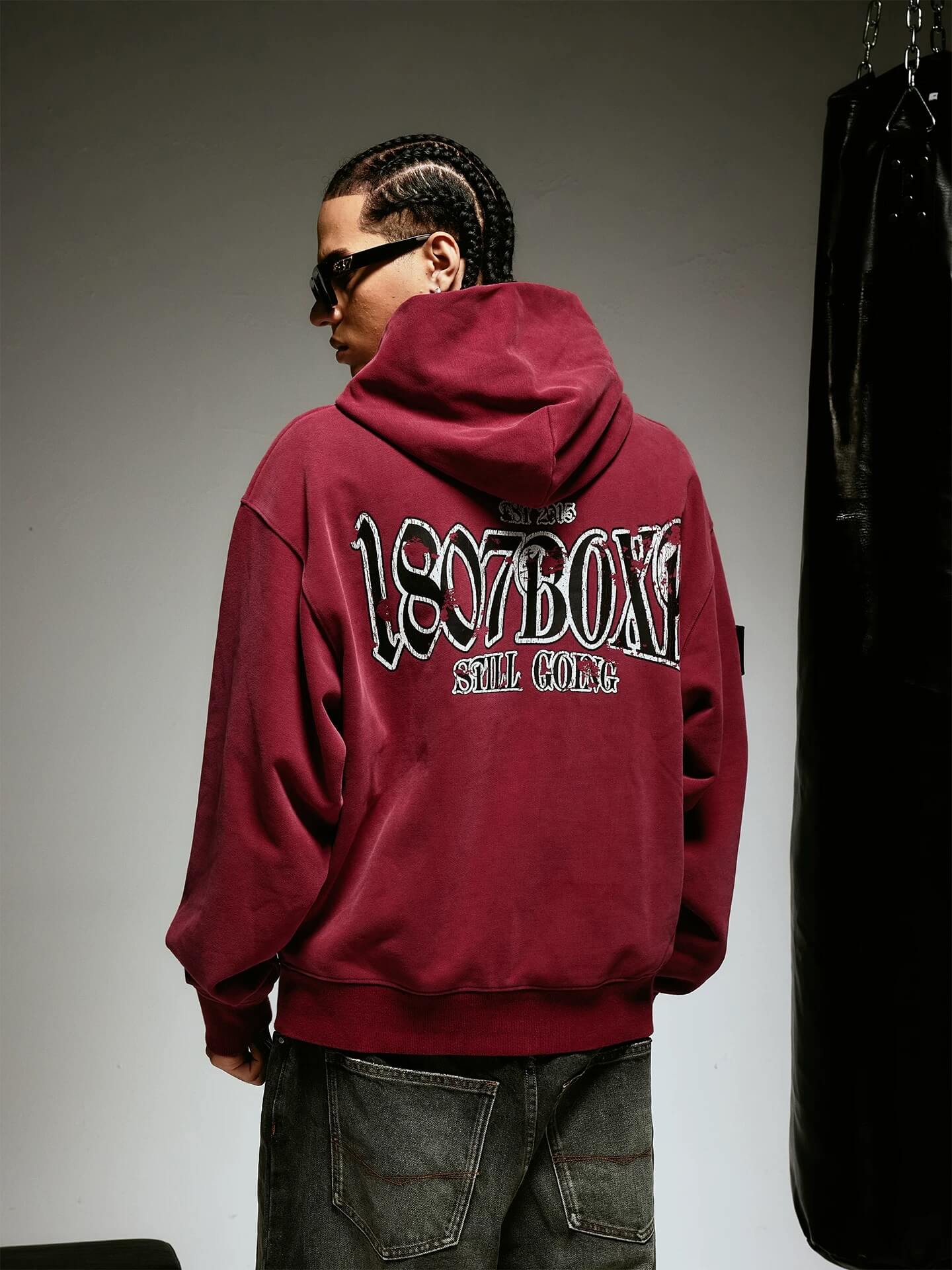 1807 BOXE Vintage Printed Washed Hoodie