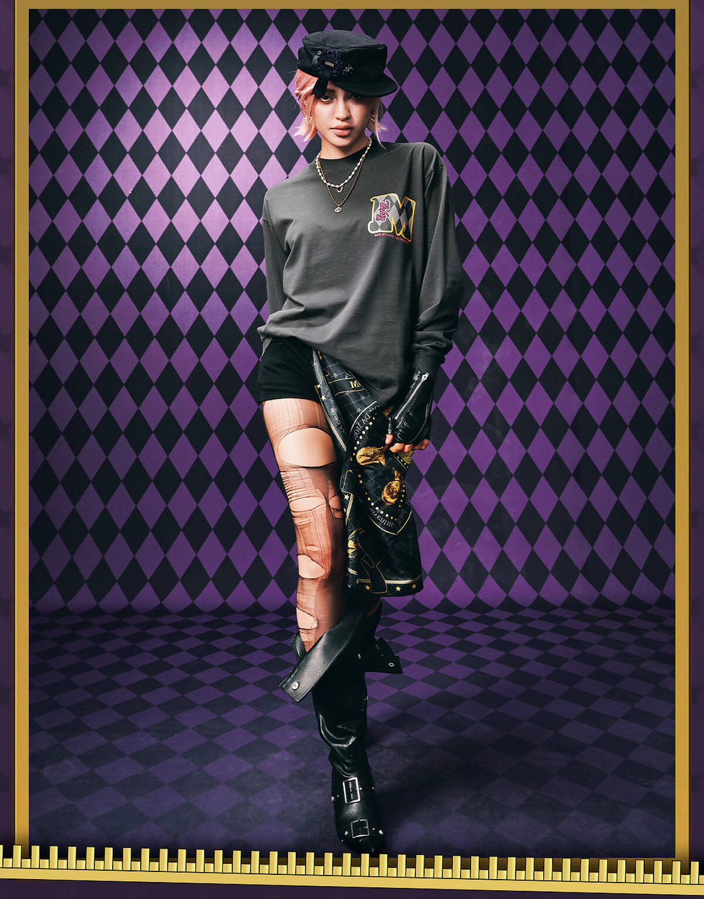 MEDM × JOJO Washed Distressed Character Print Long Sleeve Tee