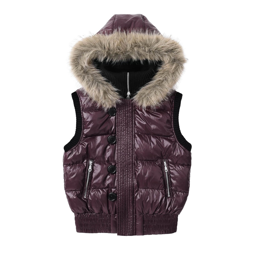 Night Lab Faux Fur Trim Hooded Down Vest