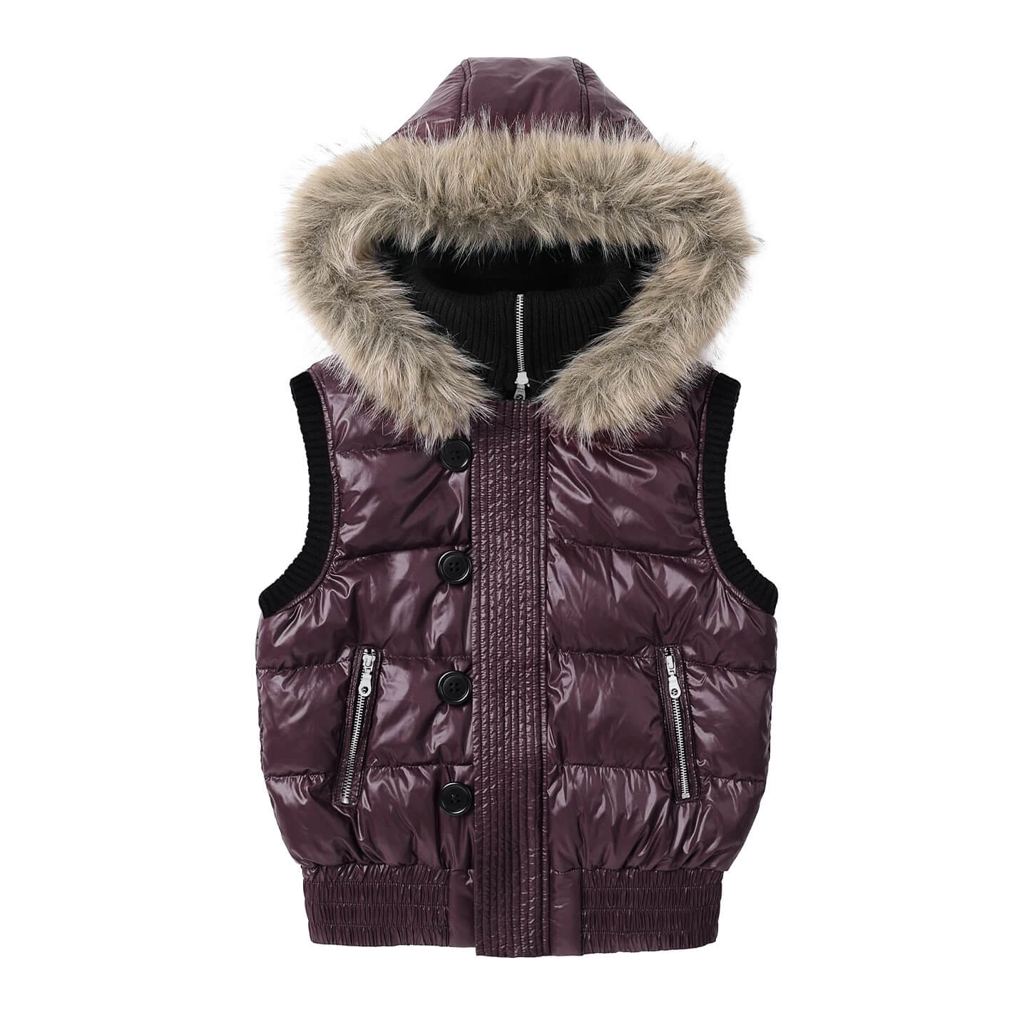 Night Lab Faux Fur Trim Hooded Down Vest